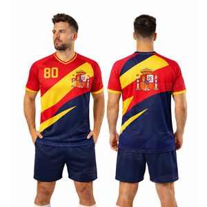Ensemble maillot et short de football personnalisé de haute qualité pour hommes et femmes, style espagnol, uniforme d'entraînement de football personnalisé, rouge, jaune, marine - Product Image 1