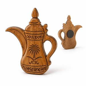 Carafe à café Dallah en bois d'acacia, aimant de réfrigérateur, vente en gros - Fabriqué à la main en Inde - Product Image 1