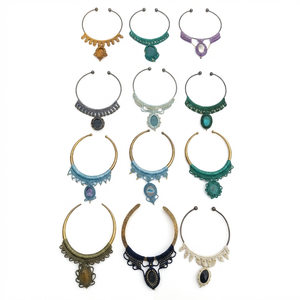 Parure de collier et pendentif audacieuse style tribal africain, en alliage géométrique, perles et pierres naturelles, bijoux faits main, pour femme, cadeau ethnique - Product Image 1