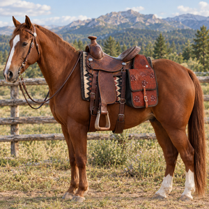 Vintage Western Leather Horse Saddle Bag | Equestrian Side Storage <b>Pouch</b> Secure Straps Buckles Trail Riding Ranch <b>Work</b> Tack Gear - Product Image 4