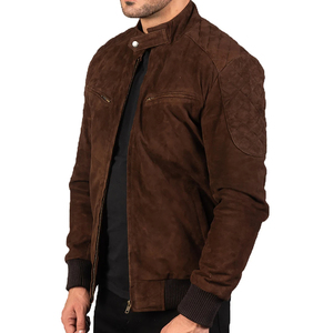 Wholesale Men Genuine Brown <b>Suede</b> <b>Leather</b> Cafe Racer <b>Jacket</b> Cowboy Motorcycle Racing <b>Jacket</b> - Product Image 3