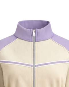 Veste de sport courte beige lavande pour femme, zippée, avec rayures contrastées, pour la gym, le fitness et l'entraînement, personnalisable - Product Image 5