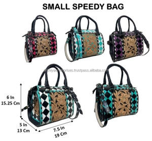 Bolso de Mano Pequeño de Cuero Genuino Hecho a Mano para Mujer, Estilo Occidental, con Cuadros Turquesa, Bolso Bandolera y Bolso de Viaje de Diseño - Product Image 2