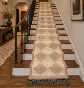 Tapis de couloir en laine et jute à motif diamant naturel, style bohème kilim, fait main, pour entrée, couloir, escalier, style ferme - Product Image 1