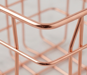 Modern <b>Square</b> Metal Wire <b>Storage</b> <b>Basket</b> Copper Finish Stackable Design Multi Purpose Neatening Organizer - Product Image 2