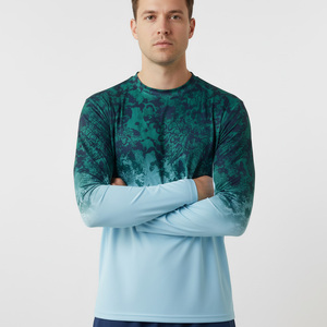 Men's Long Sleeve Fishing Shirt Sublimation Print UPF 50 Anti-Uv Protection Light Blue Green Pattern Pullover <b>Top</b> - Product Image 1