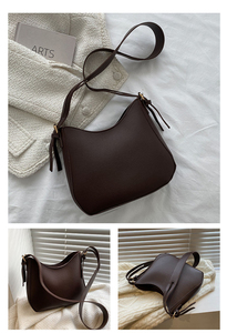 Sac bandoulière en cuir, forme minimaliste, mode, usage quotidien, couleur marron foncé, sac banane - Product Image 4