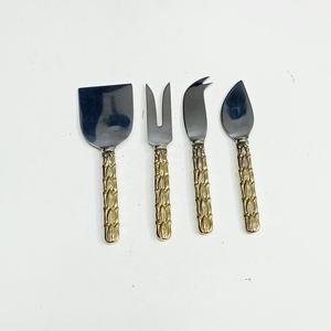 Juego de queso de plata de lujo de acero inoxidable con mango de diseño de hoja hecho a mano dorado Juego de queso de alta calidad - Product Image 3