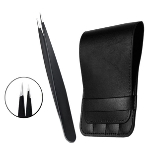 Ensemble professionnel de 4 pinces à épiler durables en acier inoxydable, pointe lisse, étui en cuir PU, précision, biseautées, pointues, plates, angulaires - Product Image 3