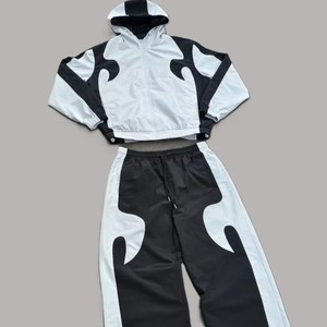 New Design Men's <b>2</b>-<b>Piece</b> <b>Set</b> Custom Logo Nylon Eco-Friendly Streetwear Gym Running Wear <b>White</b> Piping Quick Dry Tracksuit - Product Image 1