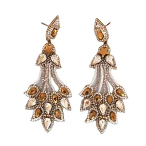 Indian Supplier Selling Elegant Design Hand Embroidered Women's Jewelry Handmade Peacock Tail Type Earrings