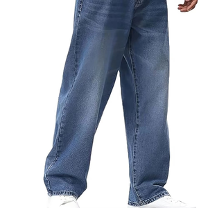 Pantalones vaqueros holgados de mezclilla lavada para hombre, estilo urbano, largos, rectos, de cintura media, de algodón, de pierna ancha, efecto apilado - Product Image 2