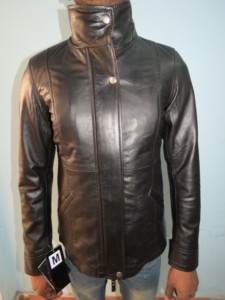 Blouson de motard en cuir véritable pour homme, col mandarin, fermeture éclair sur le devant, logo, décontracté, réversible, coupe classique, pour l'automne - Product Image 5