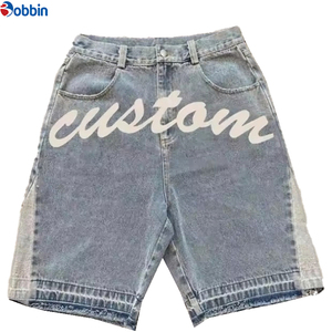 กางเกงยีนส์ขาสั้นสไตล์สตรีทแวร์พร้อมโลโก้ผู้ชาย กางเกงยีนส์เดนิมคุณภาพสูงแบบวินเทจฟอกสี สำหรับผู้ชาย ผ้าฝ้ายแต่งลายปะติด - Product Image 5