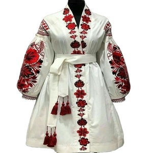 Personnalisé haut de gamme été européen vêtements OEM élégant vintage col en v Maxi dames à manches longues femmes robe décontracté 100% robe en lin - Product Image 1