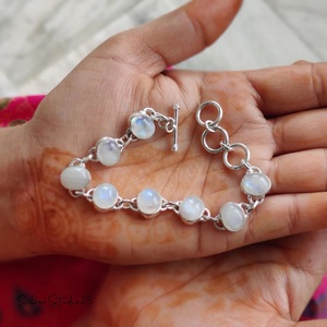 Bracelet réglable en argent sterling 925 avec pierre de lune arc-en-ciel, bijoux en pierres précieuses naturelles, bracelet élégant de créateur - Product Image 3