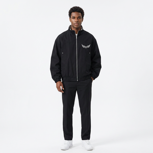 Veste noire pour homme avec broderie d'ailes, col montant, fermeture éclair, style décontracté pour l'automne - Product Image 3