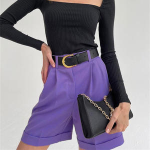 Shorts Rectos de Verano para Mujer, Casuales, de Color Sólido, Cintura Media, con Bolsillos con Cremallera, Transpirables y Ecológicos - Product Image 4