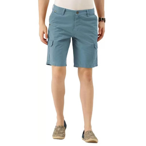 Shorts cargo pour homme, couleur unie, taille mi-haute, fermeture boutonnée, respirant, en coton, décontracté, avec poches - Product Image 1