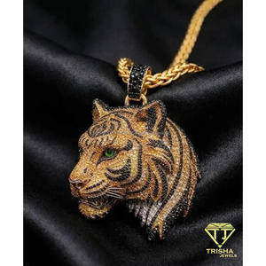 Colgante de lujo con cabeza de animal, diamantes cultivados en laboratorio en negro y amarillo, plata de ley 925, estilo hip hop. - Product Image 4
