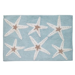 Rideau de douche bleu côtier brodé avec motif coquillages et étoiles de mer, rectangulaire, avec dos antidérapant en caoutchouc, lavable en machine - Product Image 5