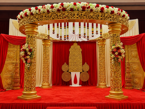 Mandap de mariage hindou en bois élégant avec décor floral pour les cérémonies hindoues indiennes, décoration en gros - Product Image 5