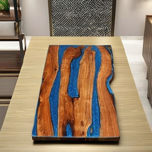 Table à manger rectangulaire moderne en résine époxy artisanale de luxe pour salon, plateau en bois d'acacia, imperméable, cadeau de mariage, personnalisable - Product Image 5