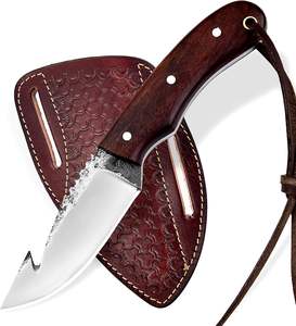 Cuchillo de caza de hoja fija de acero de alto carbono 1095, espiga completa, 58 HRC, afilado como una navaja, con gancho para deshuesar, para camping, con mango de madera, OEM/ODM - Product Image 1