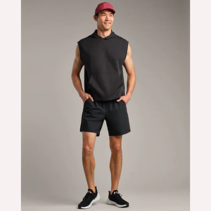 Sudadera con Capucha sin Mangas para Hombre, de Poliéster Tejido, Color Negro Sólido, con Bolsillo, Corte Regular, Secado Rápido, para Otoño - Product Image 2