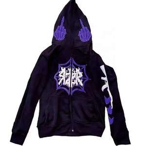 เสื้อฮู้ดซิปเต็มตัวสไตล์ Y2K สตรีทแวร์ลายใยแมงมุมกราฟิกโครงกระดูกแบบโกธิคทรงโอเวอร์ไซส์สำหรับผู้ชาย เสื้อสเวตเชิ้ตพังก์เนื้อหนา - Product Image 5