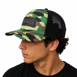 Casquette Trucker Unisexe Personnalisable Motif Camouflage Toile Noire Dos en Maille Éponge Patch Avant Visière Courbe Fermeture Snapback Réglable - Product Image 4