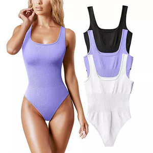Body de punto sin mangas de cintura alta para mujer, control de abdomen, top moldeador, traje de baño de una pieza para playa, verano - Product Image 3