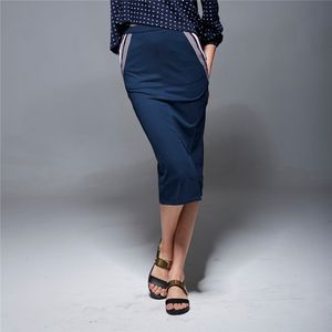 Jupes crayon bleu foncé en coton avec poches ODM Long Office Wear - Product Image 4