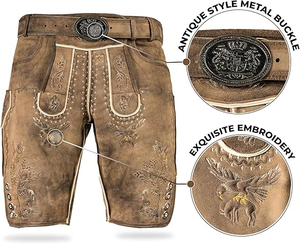 Men's Lederhosen Shorts High Waist Embroidered <b>Animal</b> <b>Pattern</b> Button Fly Vintage Breathable Casual Trachten Bavarian - Product Image 1