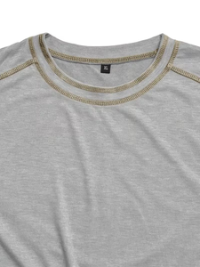 Camiseta de Manga Corta para Hombre, Cuello Redondo, Color Gris, Corte Ajustado, Ribete en Contraste, Estilo Casual, Tejido de Punto, Color Sólido - Product Image 4