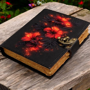 Diario de Cuero con Estampado de Colibrí de Medianoche, Cuaderno de Tapa Dura Floral Negro Hecho a Mano, Cierre de Latón, Papel Vintage con Borde Deshilachado - Product Image 3