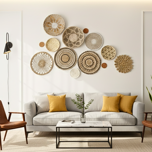 Ensemble de 13 paniers muraux bohèmes tendance, tressés à la main en jonc de mer, pour une décoration élégante de la maison et une idée cadeau d'anniversaire - Product Image 1