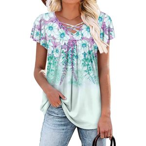 2025 femmes mignon col en V tunique hauts été à manches courtes Blouse brodé Logo MintHibiscus M hauts habillés porter des Leggings - Product Image 4