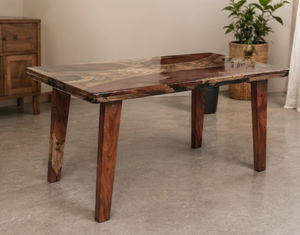 Modern Wooden <b>Resin</b> <b>Top</b> Dining <b>Table</b> 3x2 Feet Handmade Rectangle Home Furniture - Product Image 2