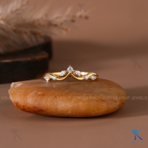 Curved Marquise And Round Lab Grown Diamond Chevron Wedding Band 14K Solid Gold Anniversary <b>Stacking</b> Enhancer <b>Rings</b> Bridal Jewel - Product Image 1