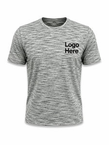 T-shirt à manches courtes gris chiné pour homme, col rond, coupe classique, séchage rapide, en polyester tricoté, vêtement décontracté, logo imprimé sur le devant - Product Image 2