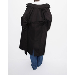MANWA Manteau trench long noir pour femme, à simple boutonnage, imprimé, respirant, à col mandarin, à capuche, avec décoration en cristaux - Product Image 3