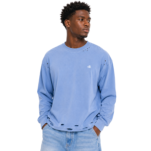 OEM Custom Full Sleeve Distressed Men's <b>shirts</b> Drop Shoulder Heavyweight Cotton Cutout Detail Urban Streetwear Vintage Washed - Product Image 1