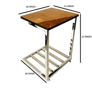 Stainless Steel Double Inverter Battery <b>Trolley</b> Stand SS Pipe Height Heavy Duty with Wooden Top Shelf Adjustable Feet - Product Image 6