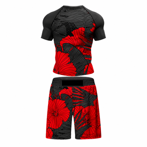 Ensemble Rashguard MMA Homme Personnalisé à Manches Courtes avec Short de Combat Léger Extensible BJJ Grappling No-Gi Séchage Rapide Entraînement Sportif - Product Image 4