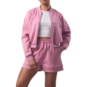 High Quality Dusky <b>Rose</b> Women's Summer Casual 2-Piece Sleeveless Strapless Boxed Jacket & Shorts Set Full-Zip Polyester/Cotton - Product Image 1
