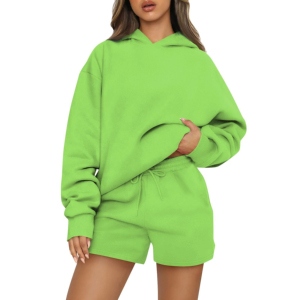 <b>High</b> Quality Custom Casual Women Regular Fit <b>Knee</b>-Length Polyester/Cotton Knitting Hoodie Shorts Set Heavy Fleece Summer Set - Product Image 1