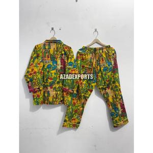 Ensemble de pyjama pour femmes en coton biologique 100% imprimé floral, respirant, à séchage rapide, avec fermeture boutonnée, manches longues, col classique, vêtements de nuit - Product Image 2