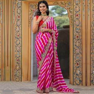 Exquisite Designer Embroidery RV Creation Pink Unstitched Saree Beautiful <b>Indian</b> & <b>Pakistani</b> <b>Clothing</b> - Product Image 2