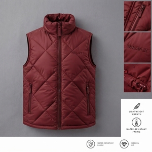 Men's <b>Burgundy</b> <b>Puffer</b> <b>Jacket</b> Lightweight Stand Collar Zip Up Winter <b>Jacket</b> Casual Outdoor Streetwear Custom Apparel - Product Image 4